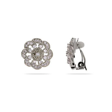 Vintage CZ Flower Clip-On Earrings