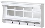 Chesterfield 4 hook Mirrored Wall Shelf, 4 HOOKS, WHITE