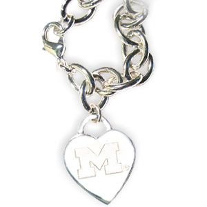 Michigan Wolverines Heart Charm Chain Bracelet
