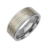Gents Titanium Grooved Gold band Ring 8mm Wide.