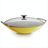 Le Creuset Enameled Cast-Iron 14-1/4-Inch Wok with Glass Lid, Dijon