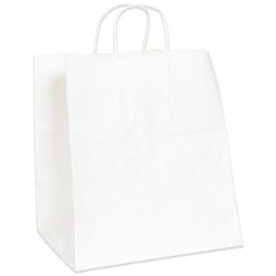 White Paper Shopping Bags, 14inch W x 10inch D x 15-1/2inch H