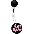 Black Pink Peace Chinese Symbol Belly Ring