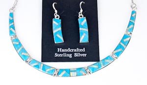 Navajo Silver Turquoise Lab Opal Necklace Earring Set