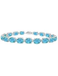 Sterling Silver Prong Set Oval Blue Topaz Bracelet with 15.00 CT TGW