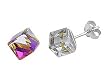 Multicolored, Crystal, Cubed Earrings - Sterling Silver - 9 mm