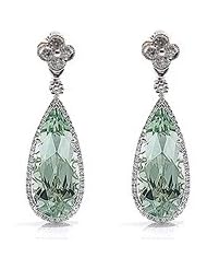 5.44Ct Green Amethyst & Diamond Dangling Earrings 18k Gold