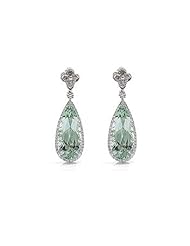 5.44Ct Green Amethyst & Diamond Dangling Earrings 14K Gold