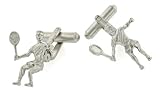 JJ Weston satin finish silver plated tennis player cufflinks with presentation box. Made in the USA