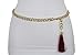 TFJ Women Fashion Gold Metal Chains Belt Hip High Waist Burgundy Red Tassel Charm XS S M