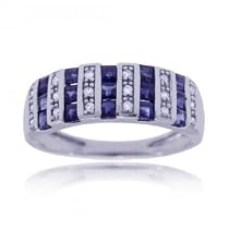 Solid 14KT White Gold Ring Blue Sapphire / Diamond Sz=7