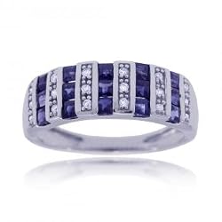 Blue Sapphire & Diamond Ring Crafted in 14K White Gold Size 7