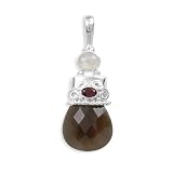 .925 Silver, Rainbow Moonstone, Garnet and Smoky Quartz Pendant
