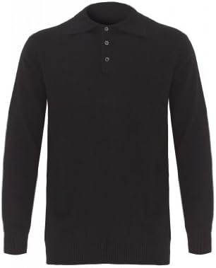 Mens pure cashmere polo sweater, Black, L