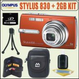 Olympus Stylus 830 8MP Digital Camera with Dual Image Stabilized 5x Optical Zoom (Orange) + 2GB Deluxe Accessory Kit