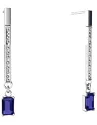Created Sapphire 14kt White Gold Dangle Drop Earrings