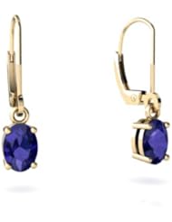 Created Sapphire 14kt Yellow Gold Lever Back Earrings
