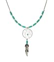 Dream Catcher Turquoise Sky Blue Small Cute Necklace Set White 925 Sterling Silver, 18"