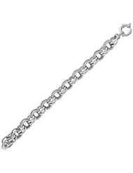 Silver 7.50" With Rhodium Finish 10.65mm Alternate 2-Shiny 2-Textured Round Link Fancy Bracelet With Spring Ring Clasp