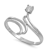 Sterling Silver Abstract Solitaire Ring (Size 4 - 9)