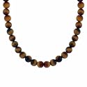 Sterling Silver 6mm Genuine Tiger Eye Stone Bead Beaded Chain 15-19" Necklace