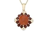 1 1/2 Carat Garnet, Red Jade and Diamond 14K Yellow Gold Pendant w/Chain