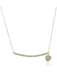 Sterling Silver Cubic Zirconia Bar and Heart Charm Drop Necklace, 16 + 3"