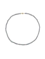 14k Yellow Gold Freshwater Black Pearl Strand Necklace (5-5.5 mm) (18")