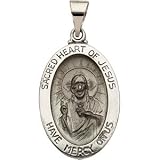 14k Wht Gold Hollow Sacred Heart Of Jesus Medal 23.25x16mm