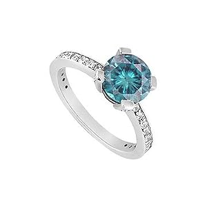 Blue Diamond Engagement Ring : 14K White Gold - 1.00 CT Diamonds
