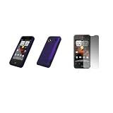 HTC Droid Incredible – Premium Purple Rubberized Snap-On Cover Hard Case Cell Phone Protector + Crystal Clear Screen Protector for HTC Droid Incredible