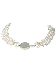 Gemwala Handmade 17" 1-Strand Sterling Silver and White Biwa Fresh Water Pearl Gemstone Necklace