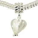LovingtheBead © White Murano Glass Heart Dangle Slide-on & Slide-Off Bead Charm