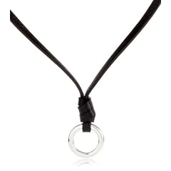 Fossil Damen-Charmcollier Leder Edelstahl 40-45cm Schwarz JF82843040