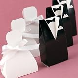 Bride and Groom Collection Set of 40 Party Favor Boxes (20 Tuxedo Boxes, 20 Wedding Gown Boxes- BLACK & WHITE WITH GRAY ACCENTS)