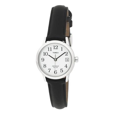 Timex Women's Analog Silver-Tone Case Black Leather Strap Dress Watch - T2H331