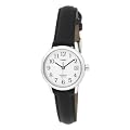 Timex Women's Analog Silver-Tone Case Black Leather Strap Dress Watch - T2H331