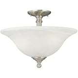 Thomas Lighting SL8696-78 Riva Three-Light Semi-Flushmount Brushed Nickel Finish with Etched Alabaster Style Glass