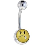 Yellow Smiley Face FROWN Logo Belly Button Ring