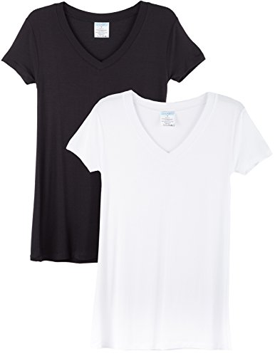 Caramel Cantina 2 Pack Lightweight Maternity V-Necks (X-Large, 2PK:Ivory/Black)