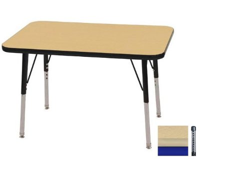 Early Childhood Resource ELR-14106-MMBL-C 24 in. x 36 in. Maple Rectangular Adjustable Activity Table with Blue Chunky Legs