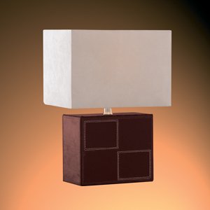 2 Hand Stitched Leather Effect Brown Cubic Design Table Lamps with Faux Suede Shades