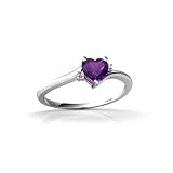 14K White Gold Genuine Heart Amethyst and Diamond Ring