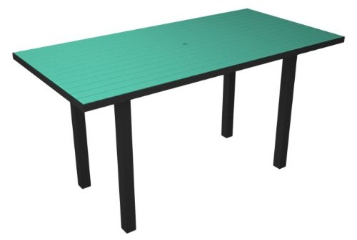 Recycled European Rectangular Counter Dining Table - Aqua Blue with Black Frame