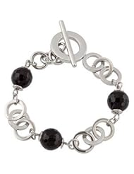 Amalfi™ Stainless Steel Circle Bracelet with Swarovski Pearl or Onyx Beads 08.00 Inch olished Fb250