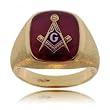 Red Masculine Masonic Ring in Solid Yellow Gold