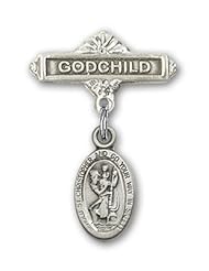 Sterling Silver Baby Badge with St. Christopher Charm and Godchild Badge Pin