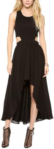 S-MSS Womens Hot Open Back High Low Irregular Party Prom Dance Dress Black-M