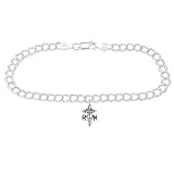 Silver Small Registered Nurse Caduceus on 4 Millimeter Charm Bracelet