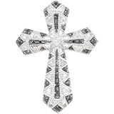 Genuine IceCarats Designer Jewelry Gift 14K White Gold Black & White Diamond Cross Pendant. 30.90X22.70 Mm/ 1/3 Ct Tw Black & White Diamond Cross Pendant In 14K White Gold